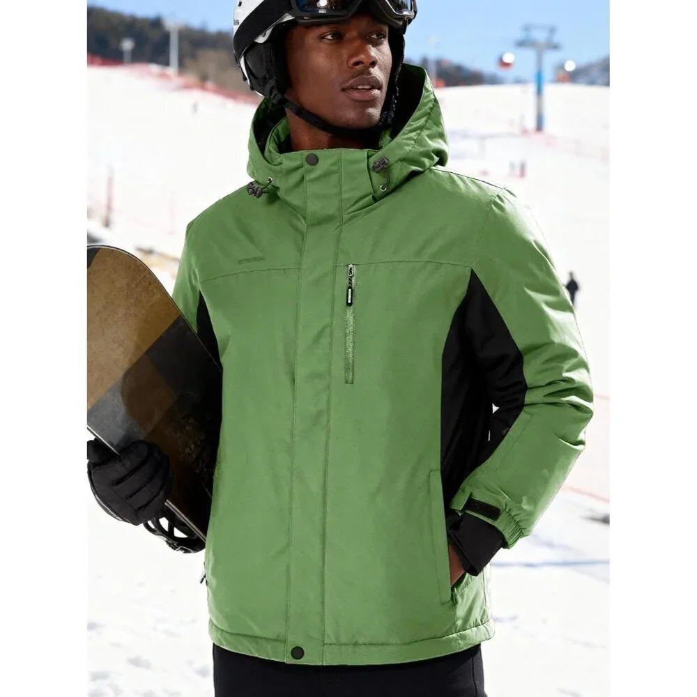 Men's Grass Green Waterproof Ski Snow Fleece Lined Warm Winter Rain Jacket